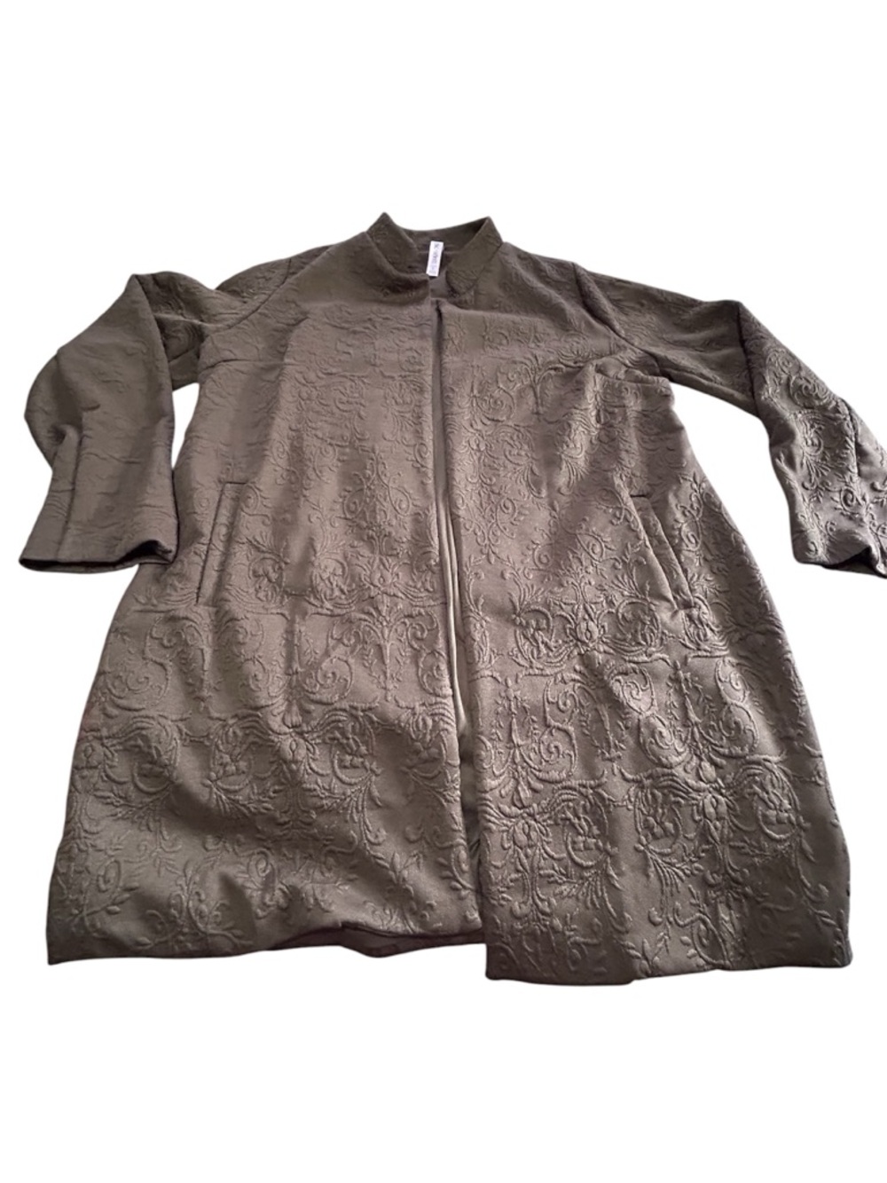 Dear Scarlett Olive Longline Embroidered Jacquard Midi Coat Large NWOT - Picture 7 of 11